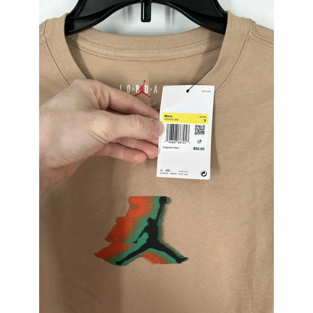 Air Jordan T Shirt Mens Small Khaki Long Sleeve Jumpman Graphic Cotton Crew Neck